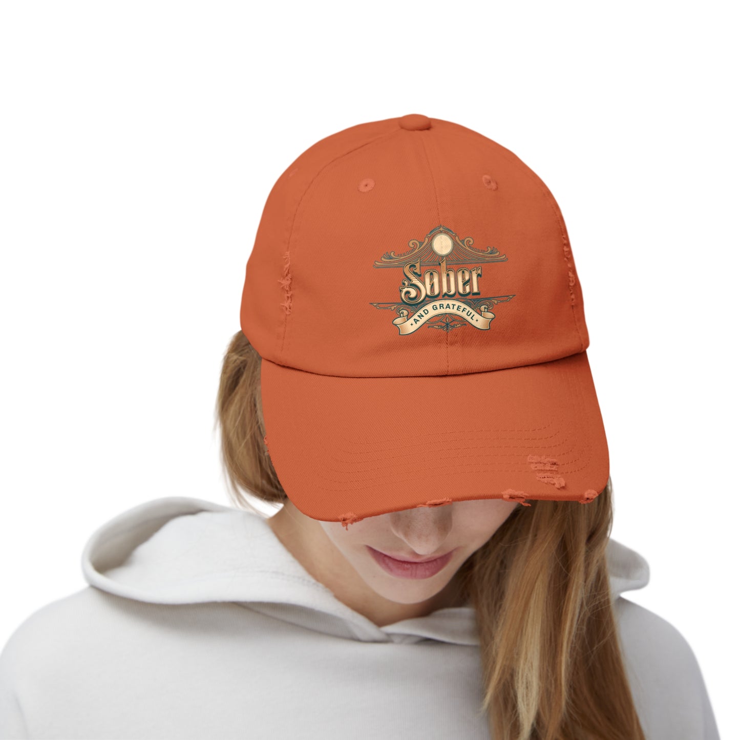 Sober and Grateful Unisex Distressed Cap