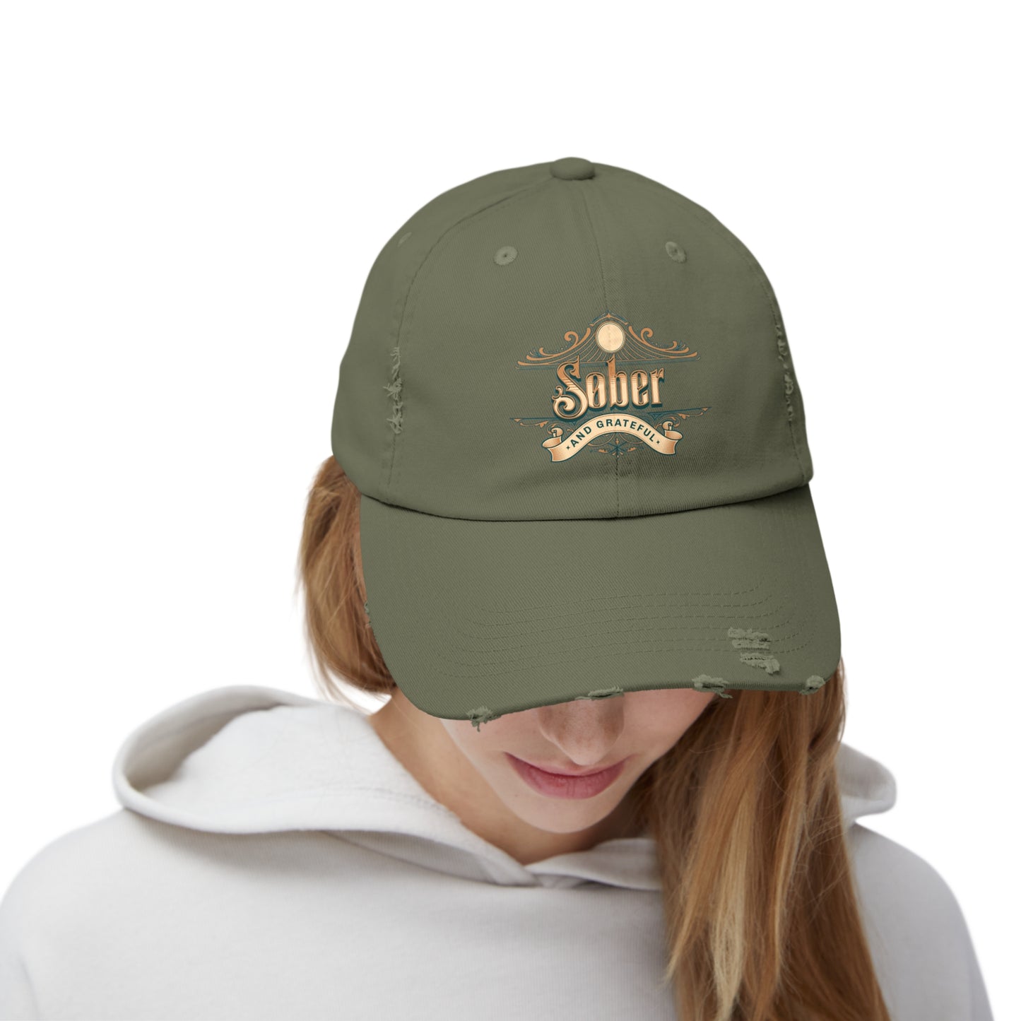 Sober and Grateful Unisex Distressed Cap