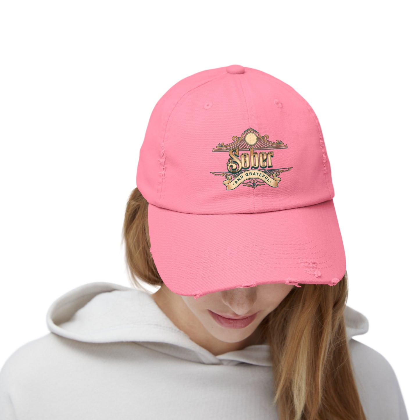 Sober and Grateful Unisex Distressed Cap