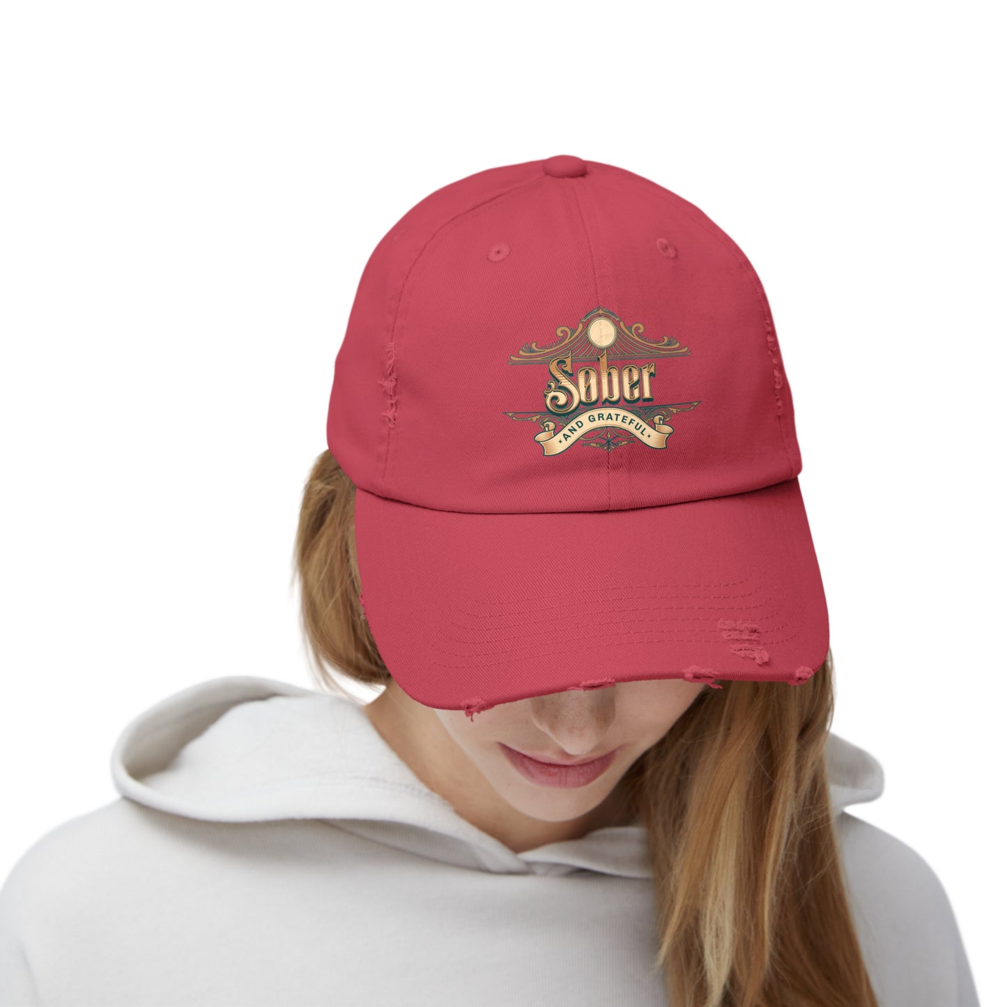 Sober and Grateful Unisex Distressed Cap