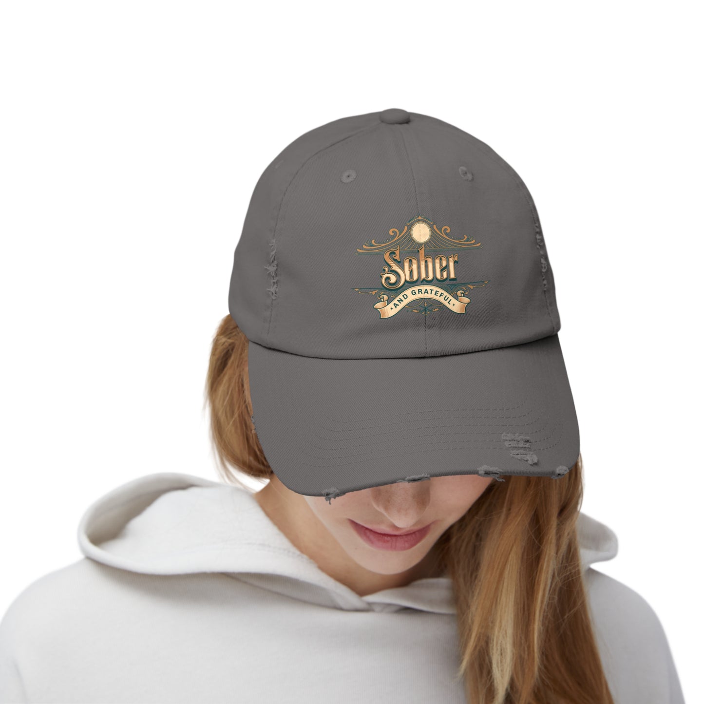 Sober and Grateful Unisex Distressed Cap
