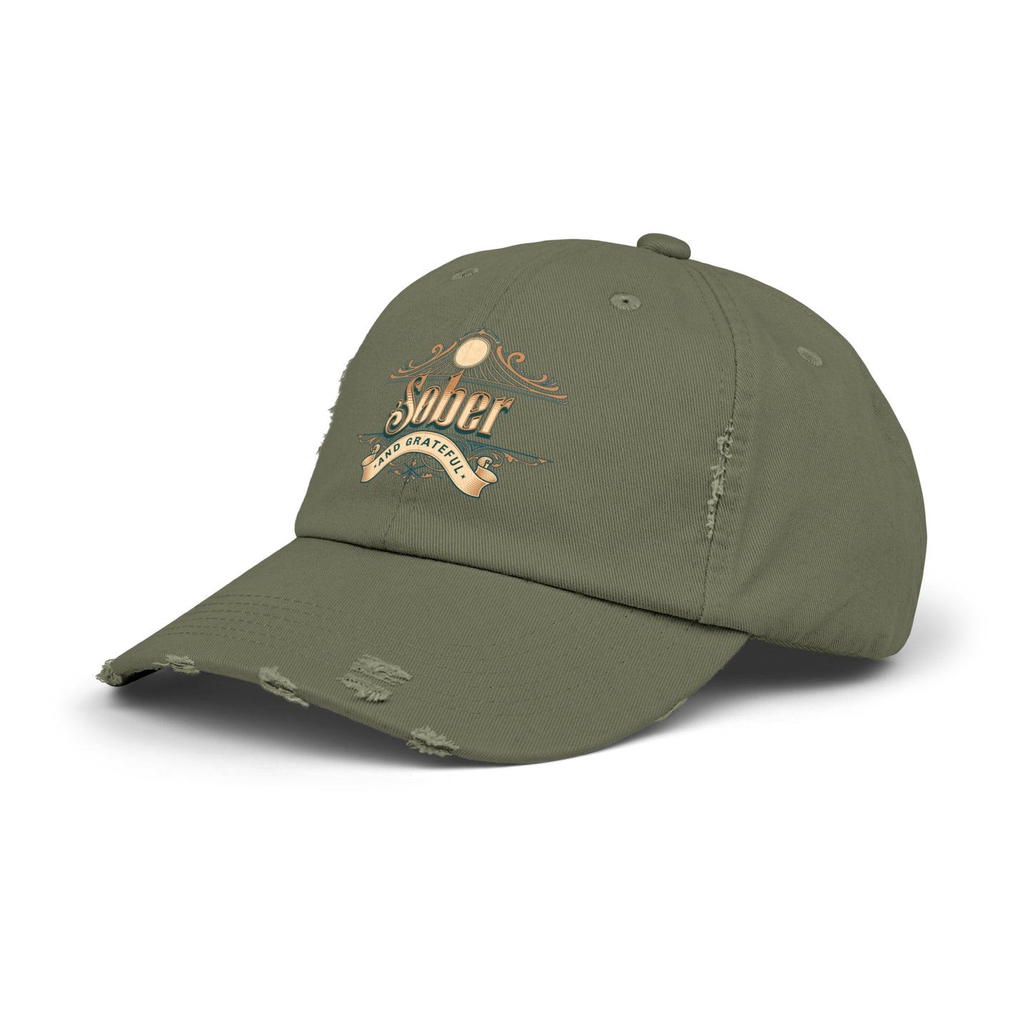 Sober and Grateful Unisex Distressed Cap