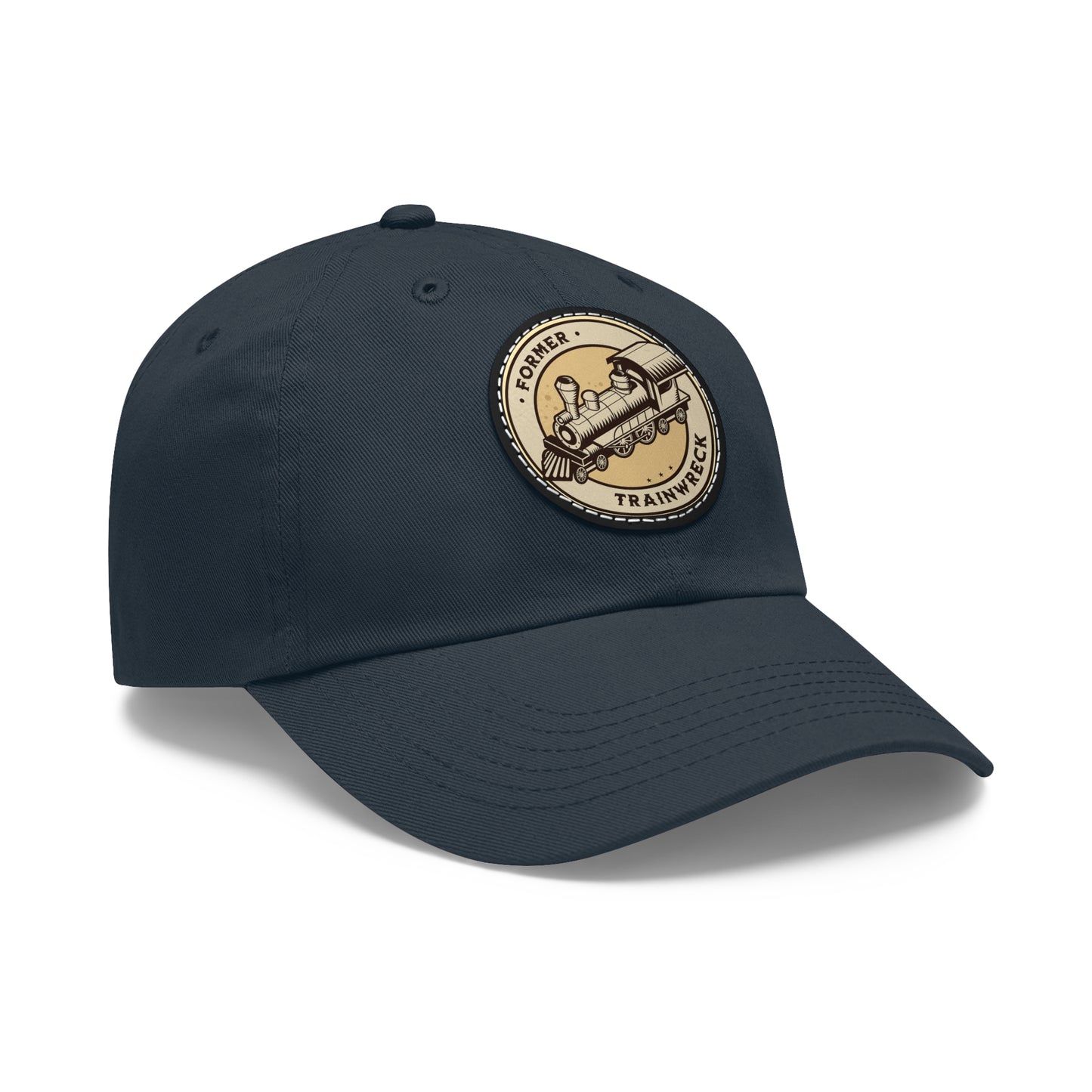 Former Trainwreck Dad Hat with Leather Patch (Round)