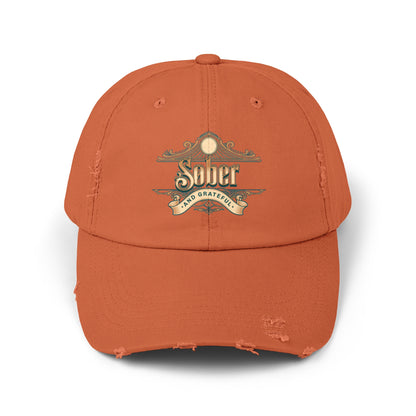 Sober and Grateful Unisex Distressed Cap