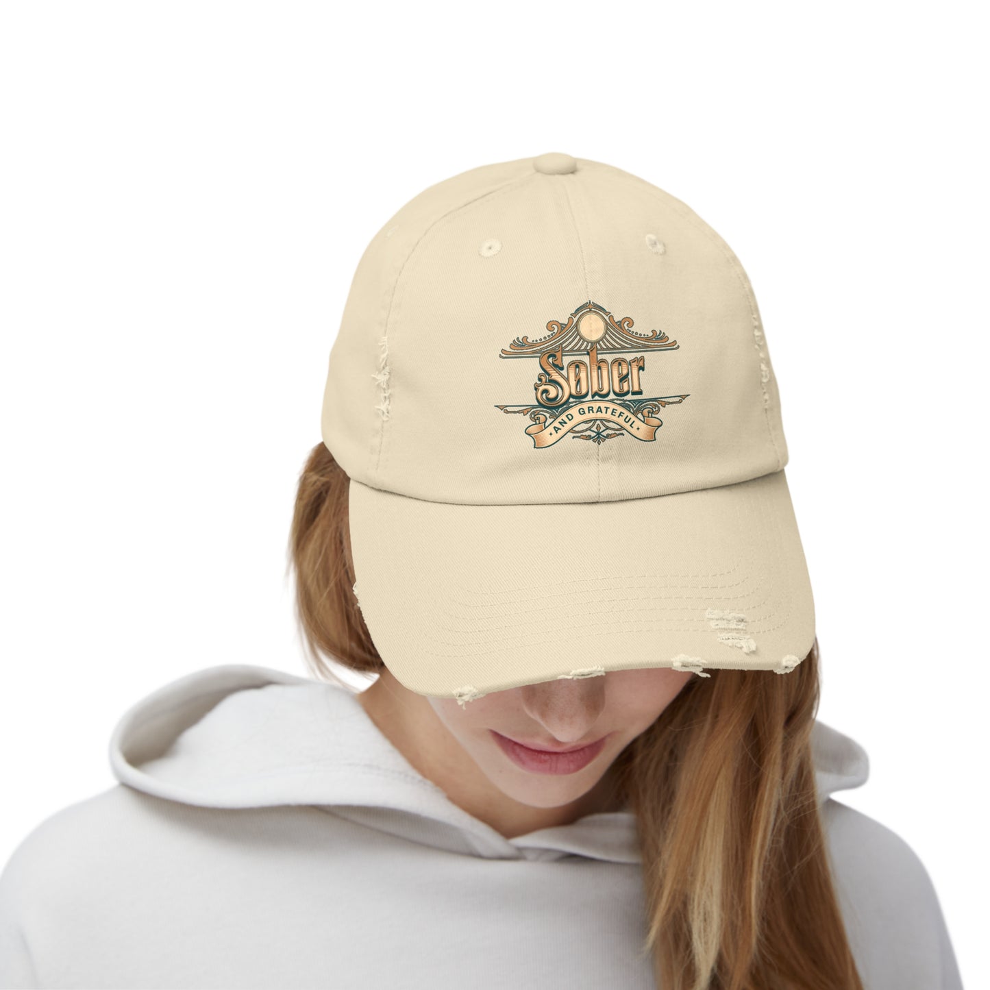 Sober and Grateful Unisex Distressed Cap