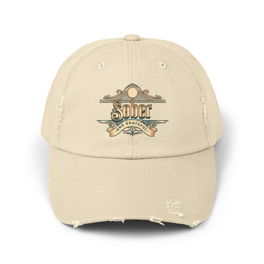 Sober and Grateful Unisex Distressed Cap