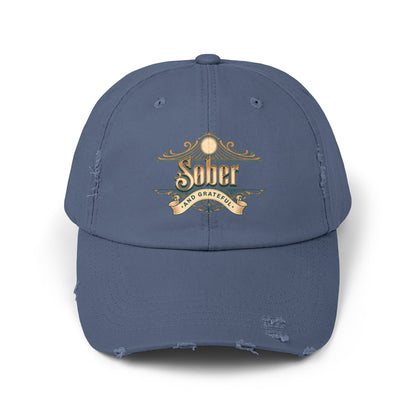 Sober and Grateful Unisex Distressed Cap