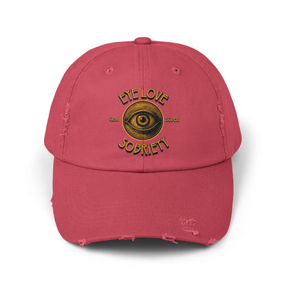 Eye Love Sobriety Unisex Distressed Cap
