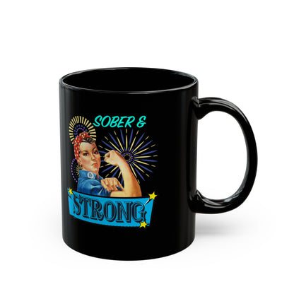 Sober & Strong Vintage Black Mug (11oz, 15oz)