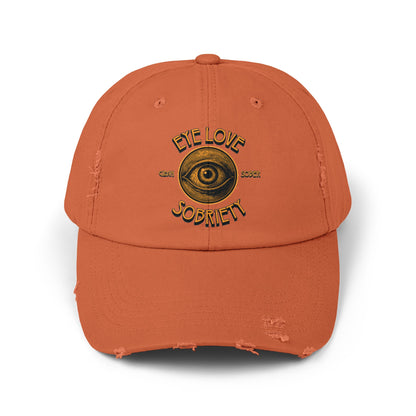 Eye Love Sobriety Unisex Distressed Cap