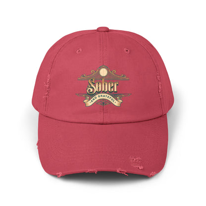 Sober and Grateful Unisex Distressed Cap