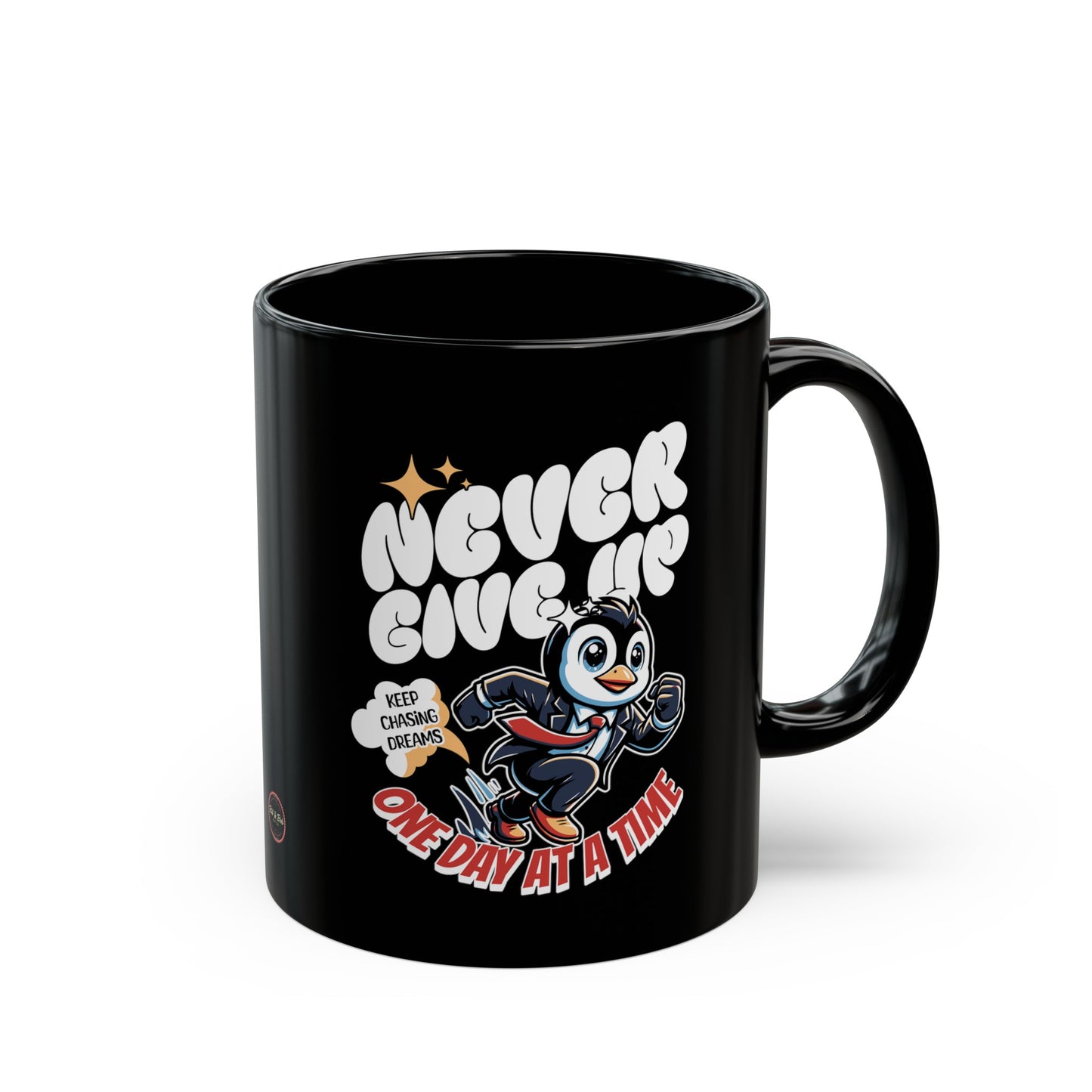 Never Give Up Black Mug (11oz)