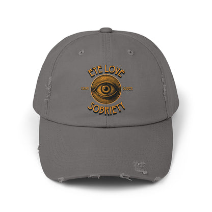 Eye Love Sobriety Unisex Distressed Cap