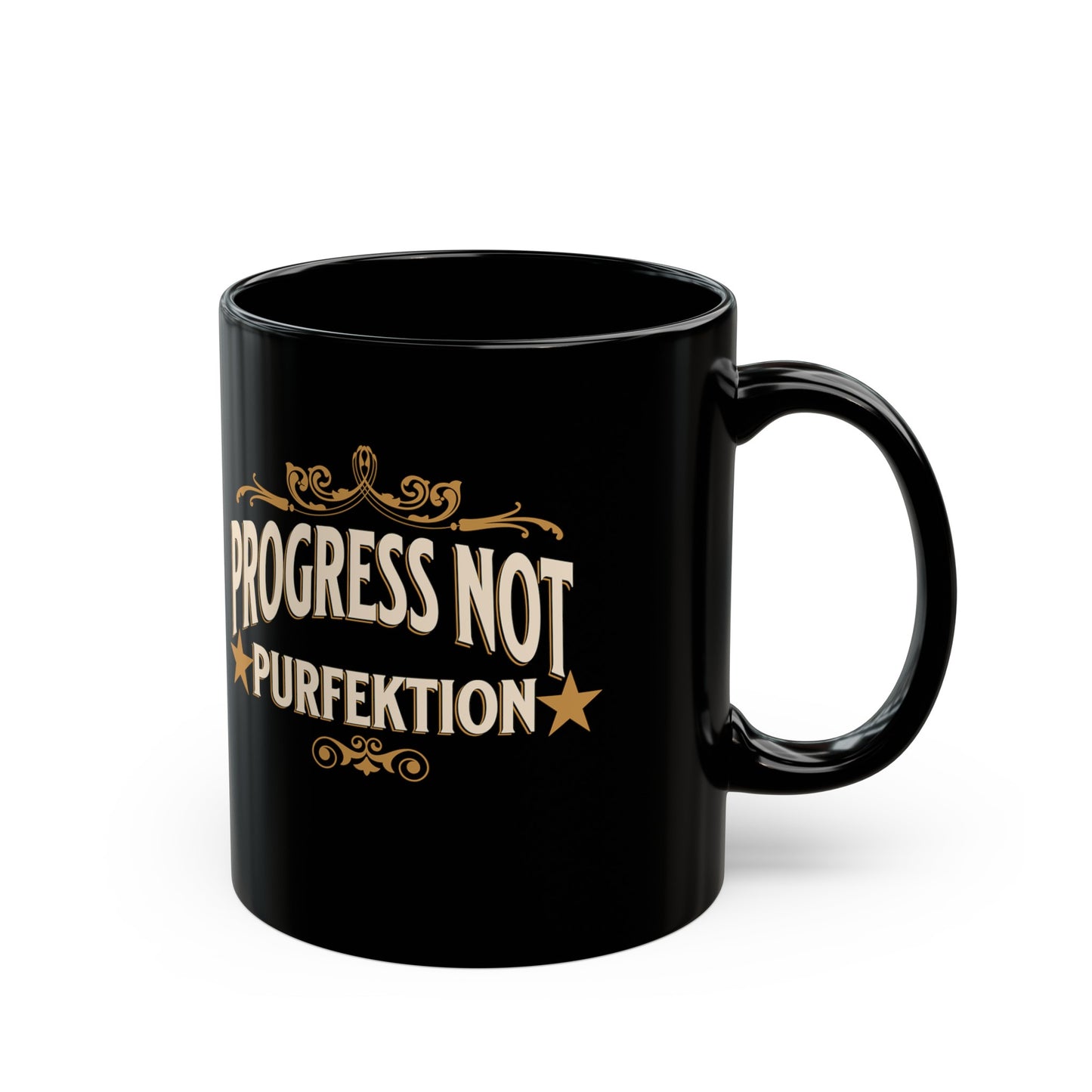 Progress Not Purfektion Fancy Black Mug (11oz, 15oz)