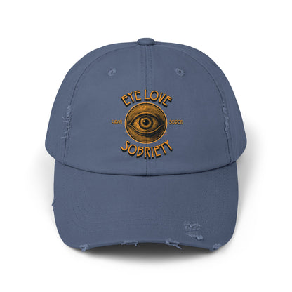 Eye Love Sobriety Unisex Distressed Cap