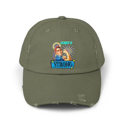 Sober and Strong Vintage Unisex Distressed Cap