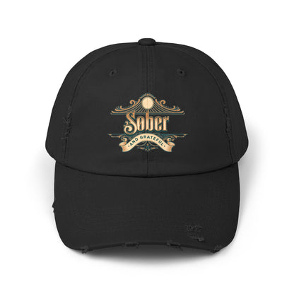 Sober and Grateful Unisex Distressed Cap