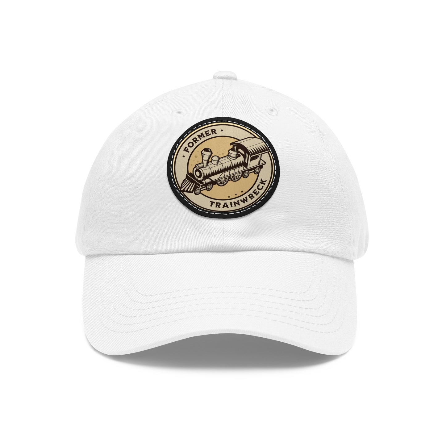 Former Trainwreck Dad Hat with Leather Patch (Round)