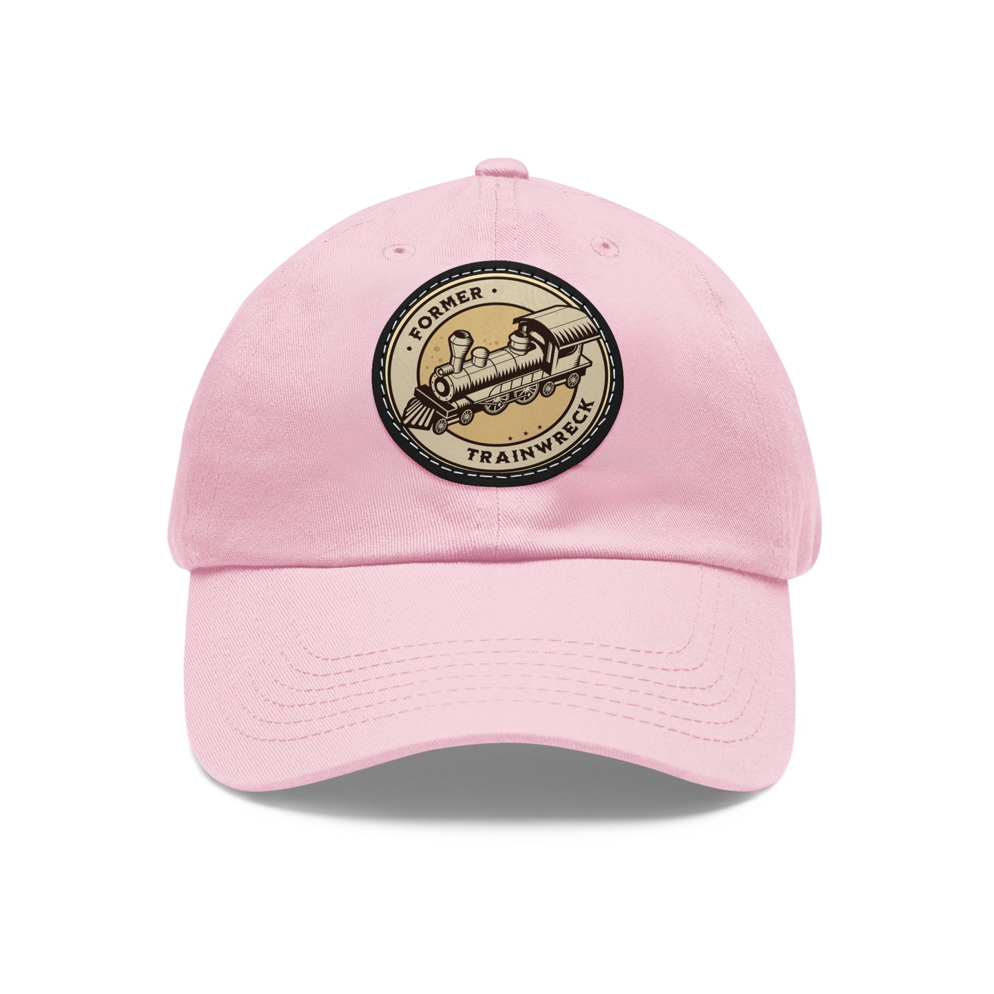 Former Trainwreck Dad Hat with Leather Patch (Round)