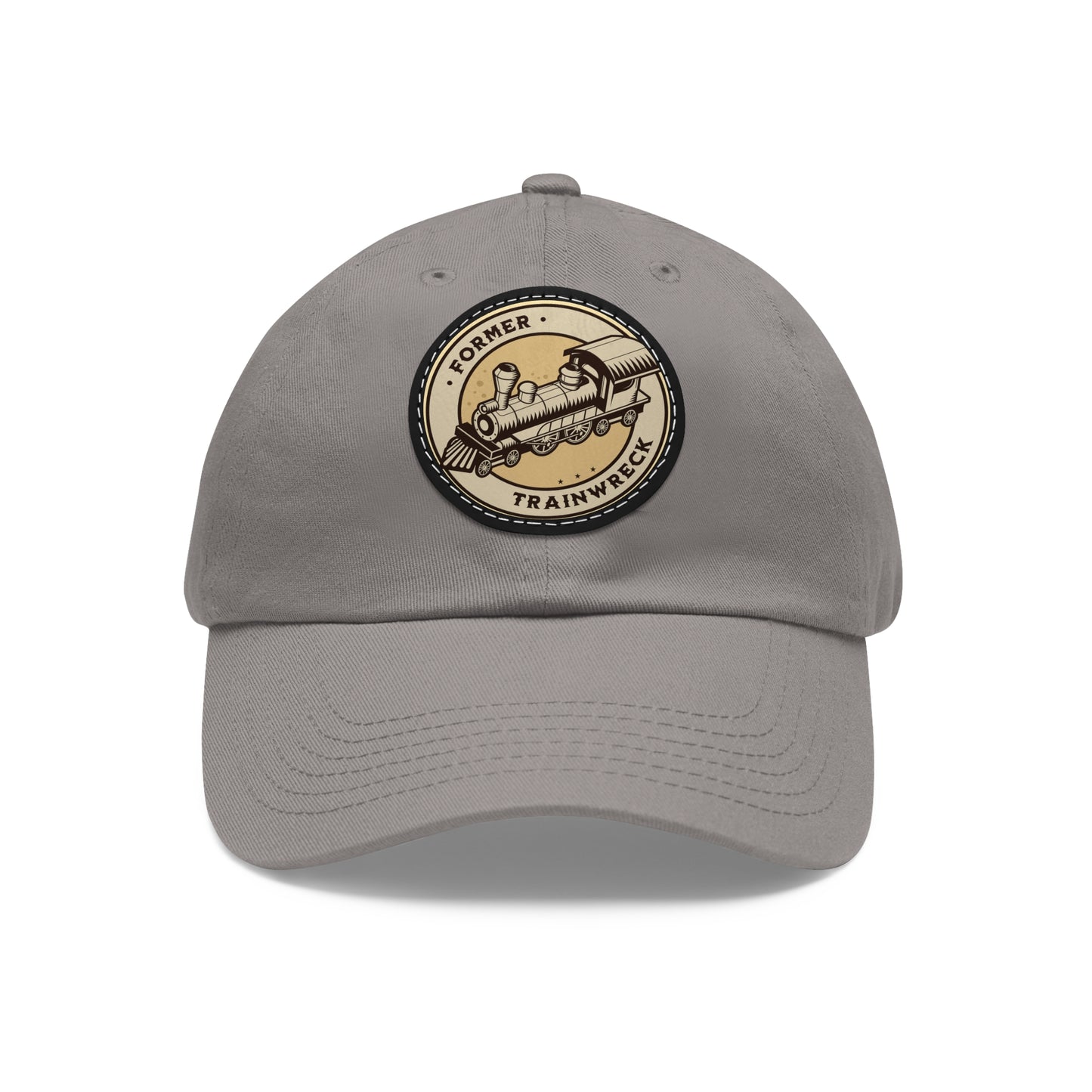 Former Trainwreck Dad Hat with Leather Patch (Round)