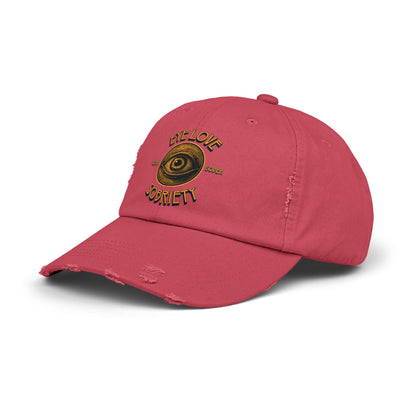 Eye Love Sobriety Unisex Distressed Cap