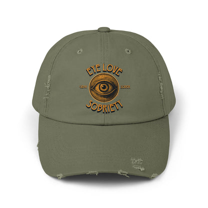 Eye Love Sobriety Unisex Distressed Cap