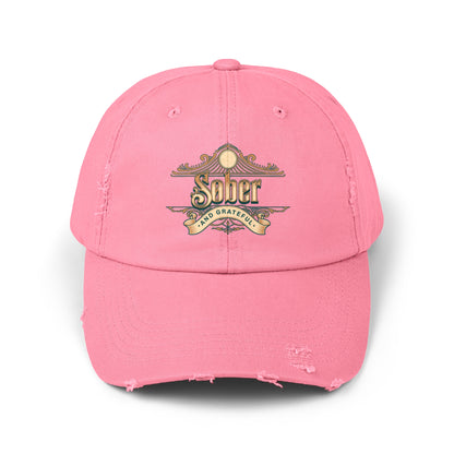 Sober and Grateful Unisex Distressed Cap