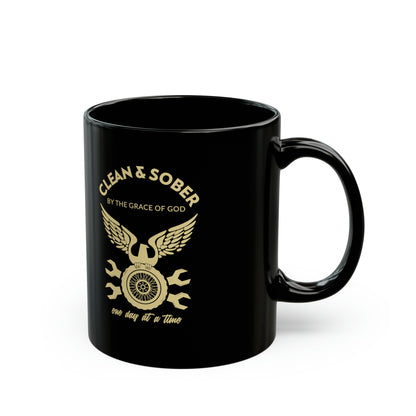 Clean and Sober by the Grace of God Black Mug (11oz, 15oz)