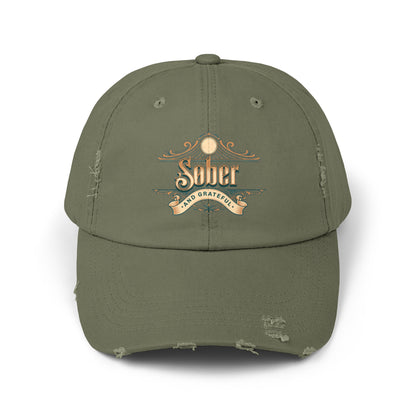 Sober and Grateful Unisex Distressed Cap