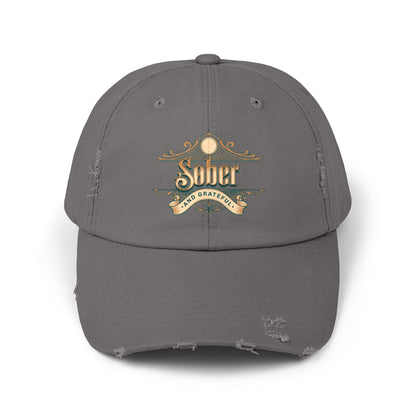 Sober and Grateful Unisex Distressed Cap