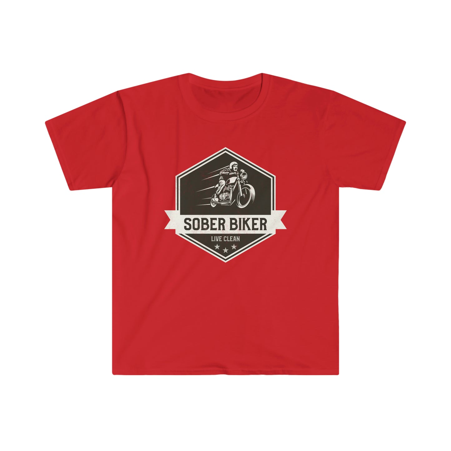 Sober Biker Unisex Softstyle T-Shirt for clean and sober people in recovery