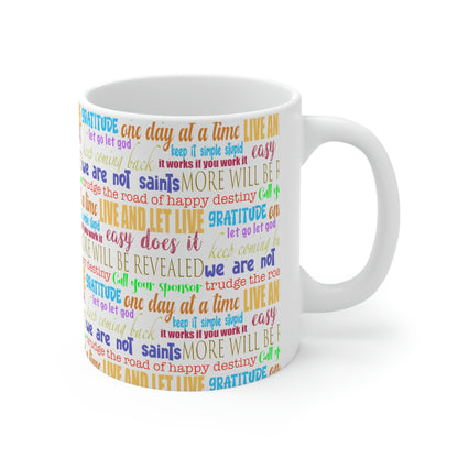 12-Step Slogan Ceramic Mug 11oz, great gift for sober person