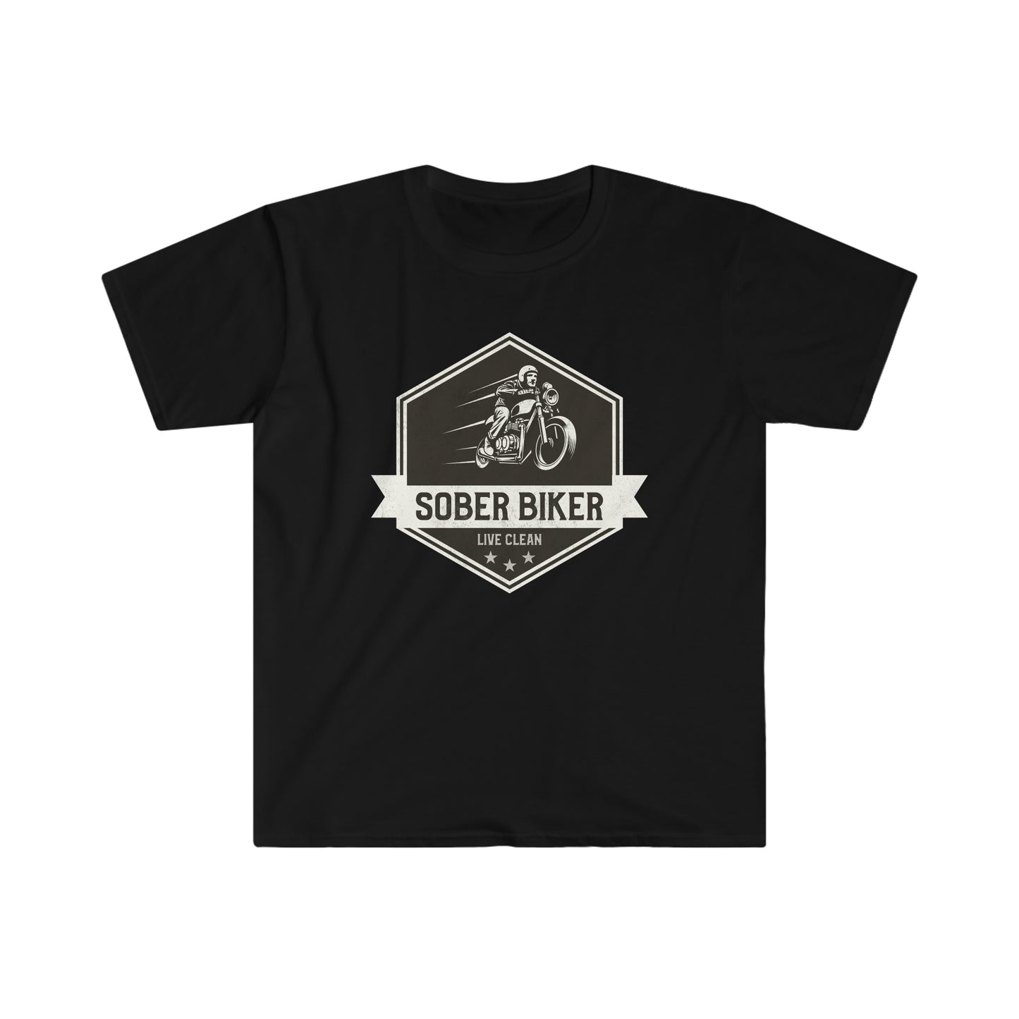 Sober Biker Unisex Softstyle T-Shirt for clean and sober people in recovery