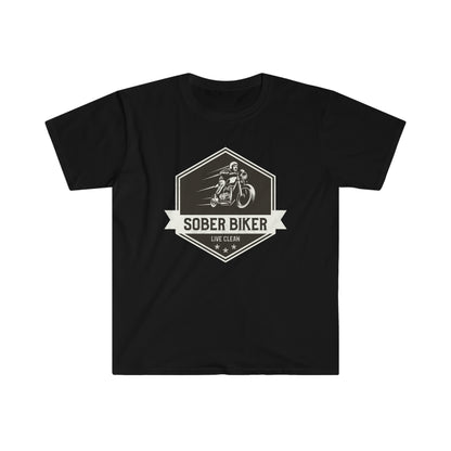 Sober Biker Unisex Softstyle T-Shirt for clean and sober people in recovery