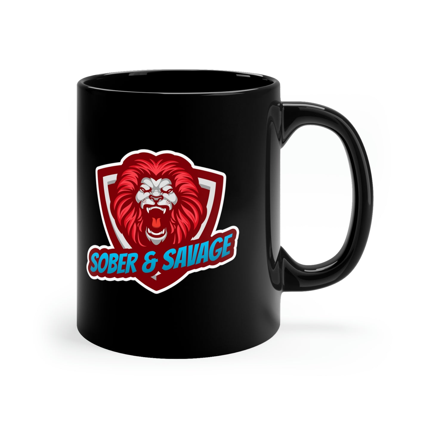 Sober & Savage 11oz Black Mug, great gift for anyone in recovery