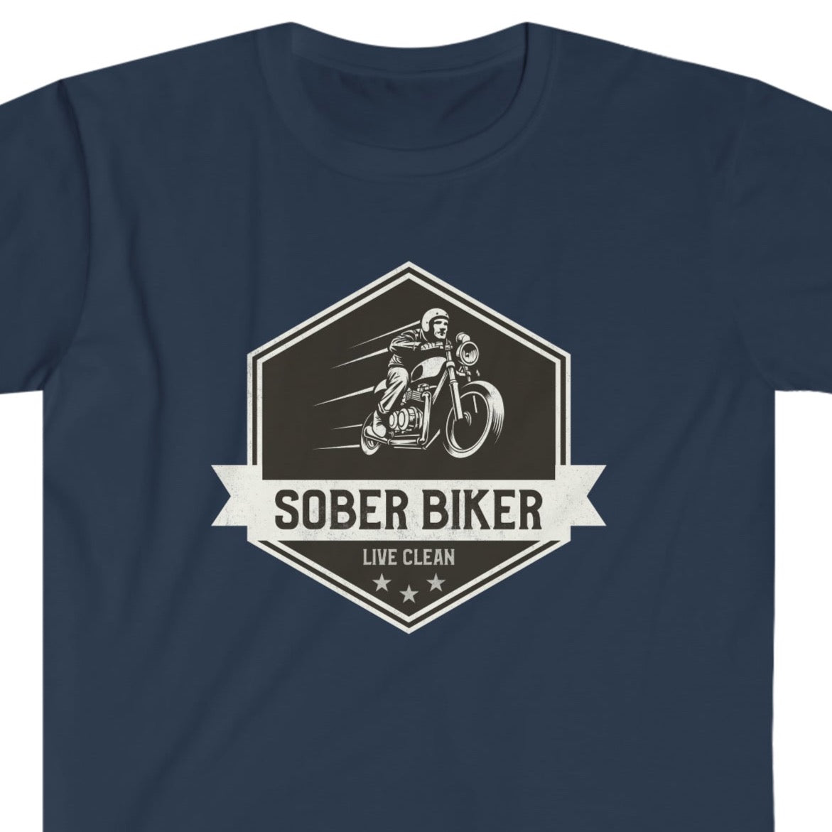 Sober Biker Unisex Softstyle T-Shirt for clean and sober people in recovery