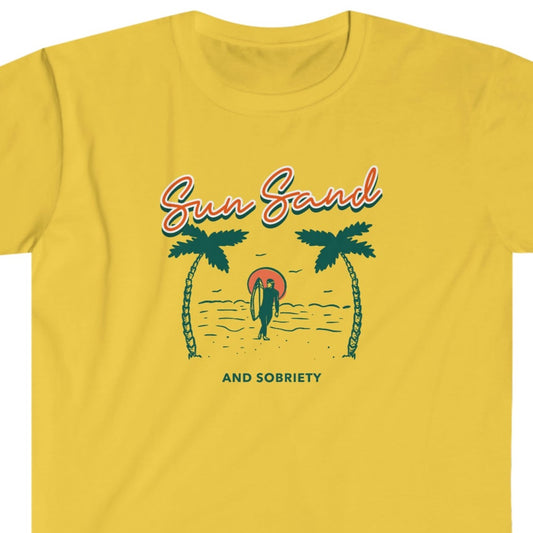 Sun, Sand and Sobriety Unisex Softstyle T-Shirt for sober people in recovery