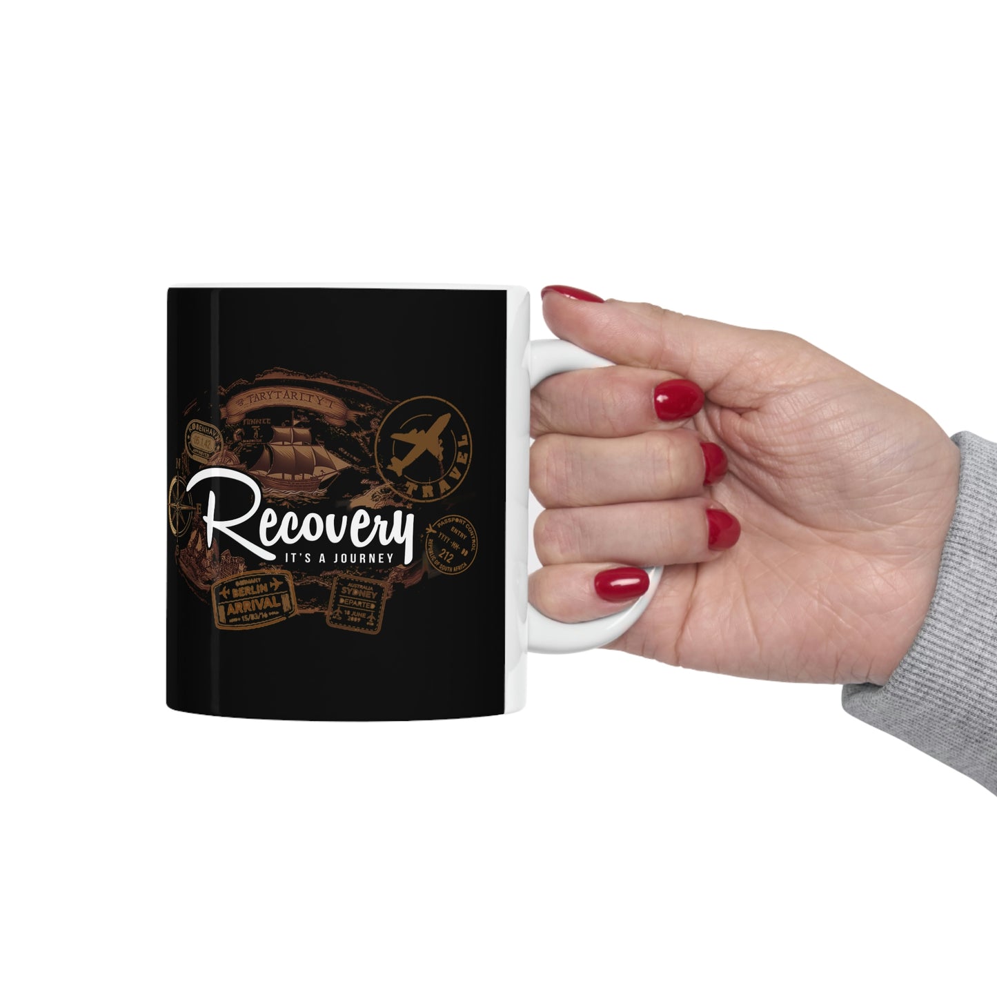 Recovery: It's a Journey Ceramic Mug,  11oz, great gift for any sober person