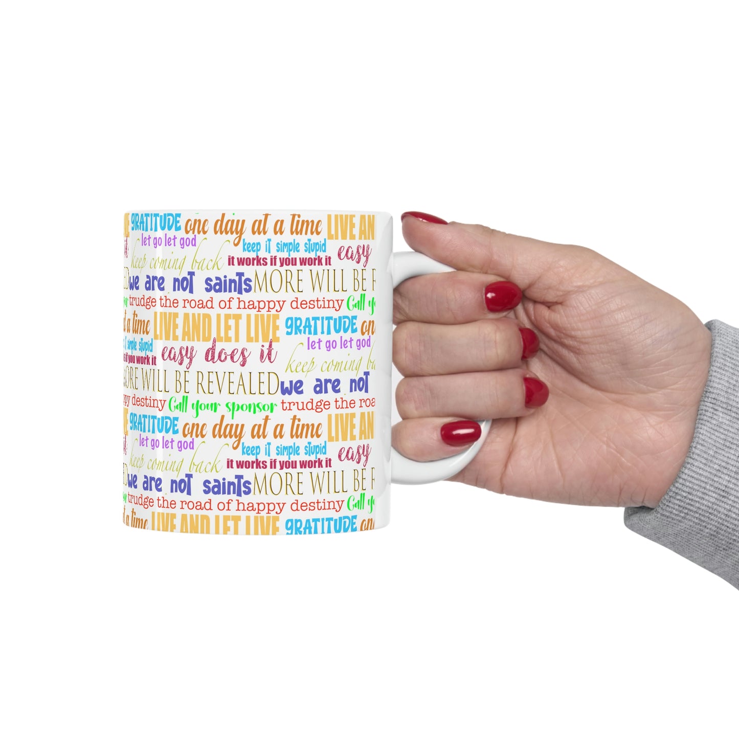 12-Step Slogan Ceramic Mug 11oz, great gift for sober person