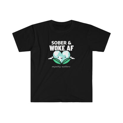 Sober & Woke Unisex Softstyle T-Shirt for clean and sober people in recovery