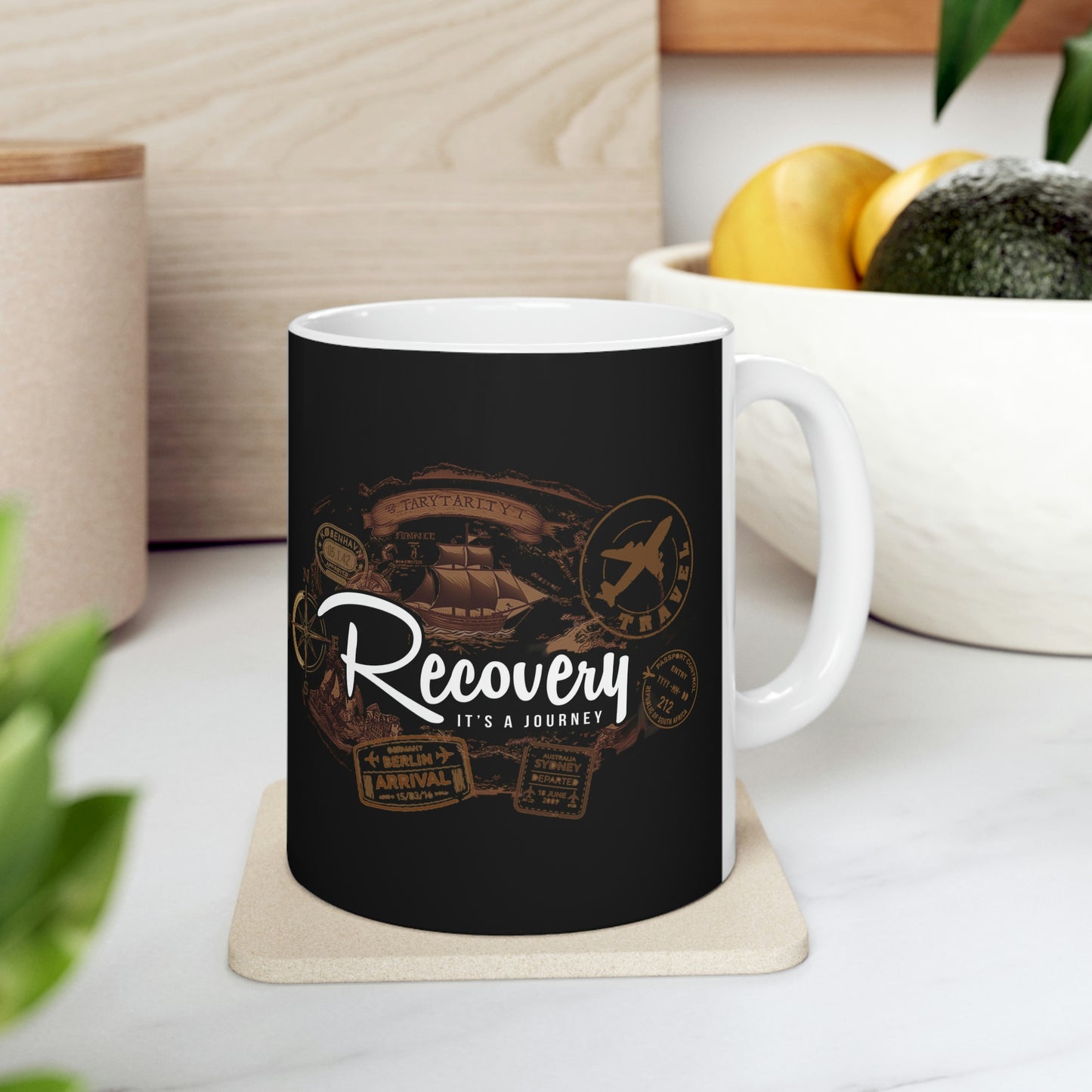 Recovery: It's a Journey Ceramic Mug,  11oz, great gift for any sober person