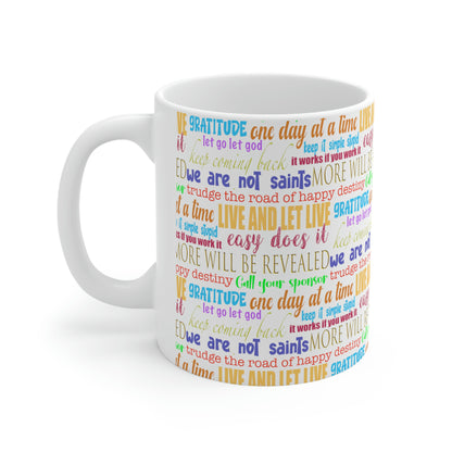 12-Step Slogan Ceramic Mug 11oz, great gift for sober person