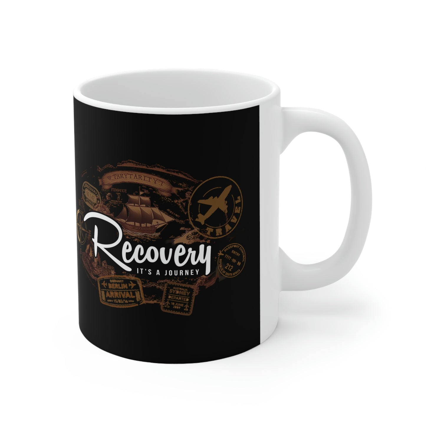 Recovery: It's a Journey Ceramic Mug,  11oz, great gift for any sober person