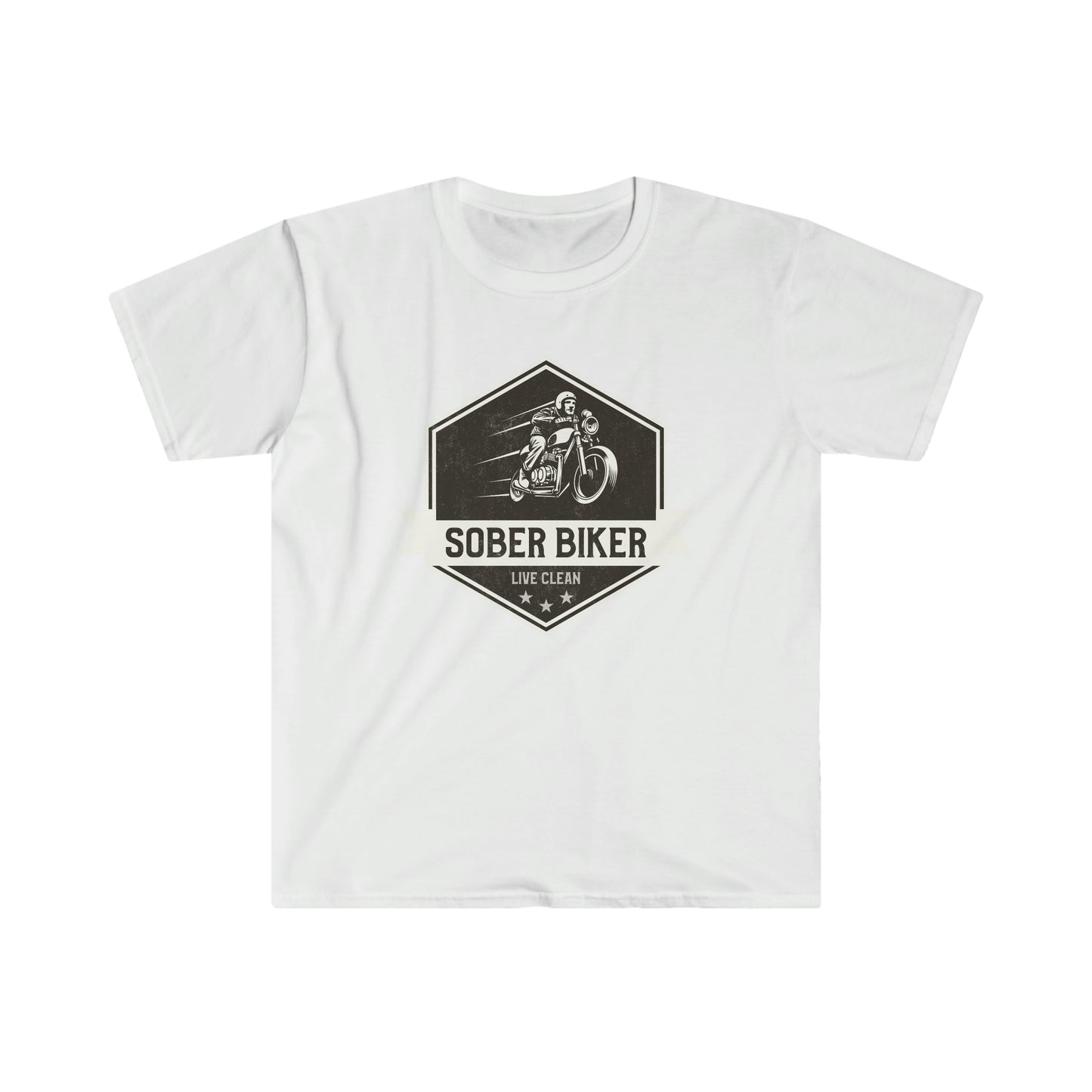 Sober Biker Unisex Softstyle T-Shirt for clean and sober people in recovery